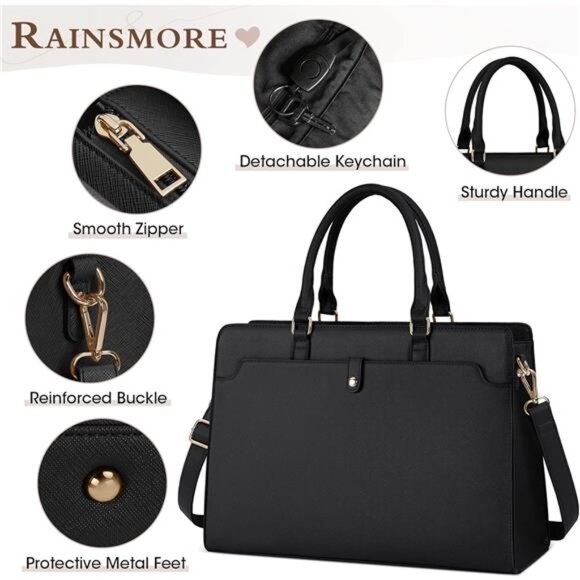 RAINSMORE Laptop Bag for Women 15.6 Inch Laptop Tote Bag Leather Work Bag - Picture 2 of 7